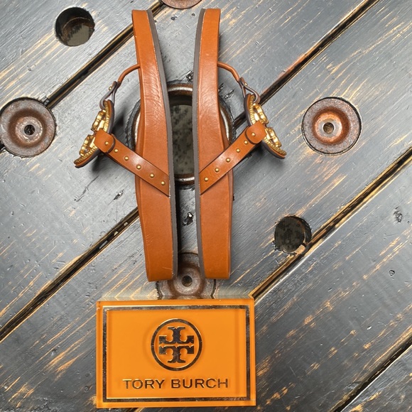 Tory Burch Gold Metal Logo & Studded Miller Cloud Sandals - Picture 7 of 16